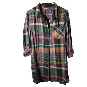 Canyon River Blues Dress Women's Large Plaid 3/4 Sleeve Collared Printed